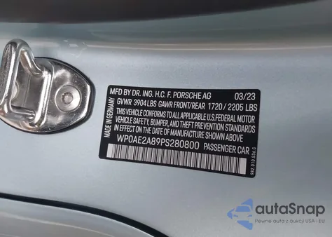 2023 Porsche 718 Cayman Gt4 Rs z USA, uszkodzony, nr VIN WP0AE2A89PS280800